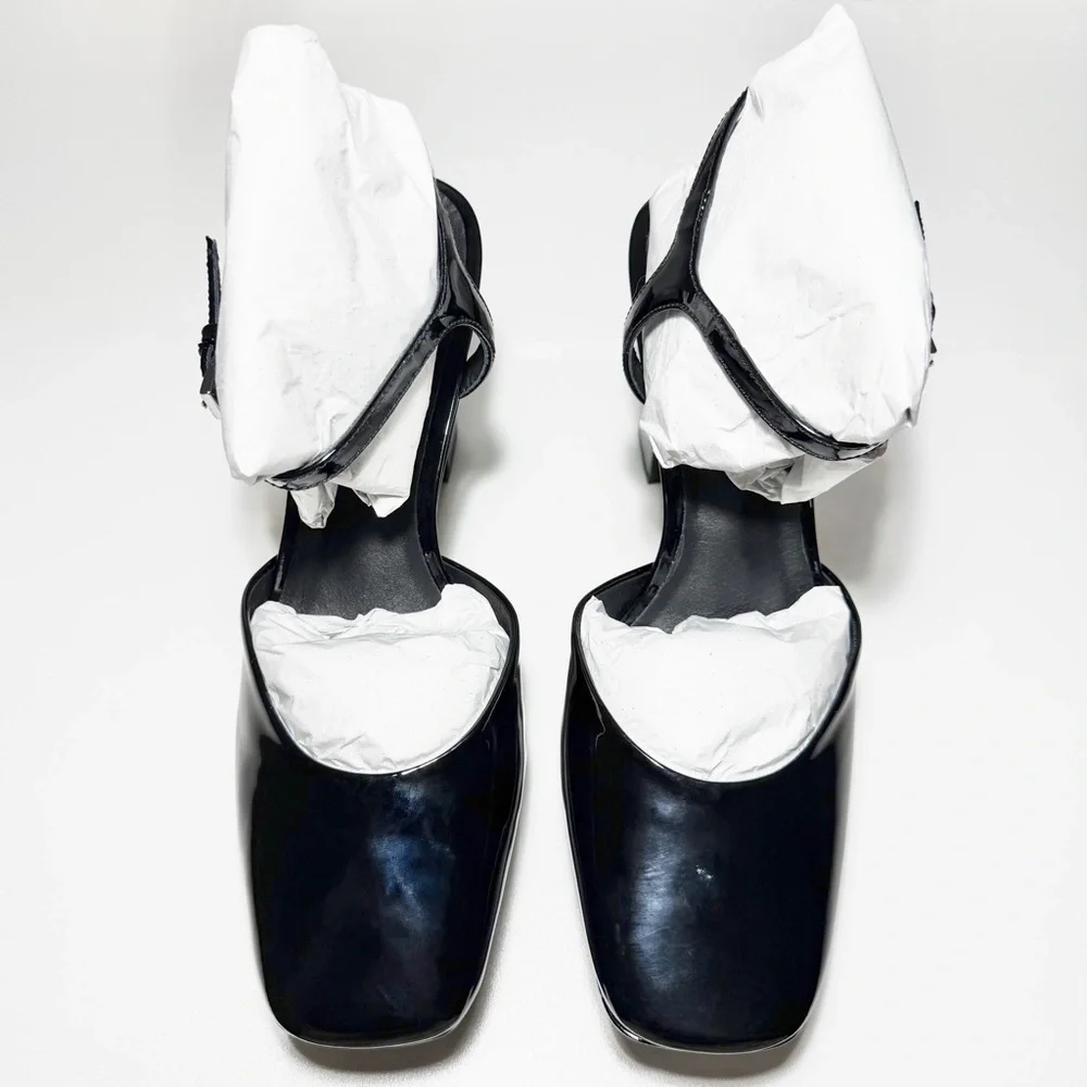 Reformation Melina Platform Heel in Black Patent